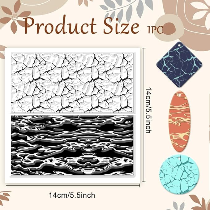 CHGCRAFT Natural Texture Polymer Clay Texture Sheets Cracks Water Pattern Silicone Texture Stamp Clay Modeling Pattern Pad Texture Sheets for Polymer Clay Making Earrings Jewelry