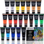 Artecho Professional Acrylic Paint Set, 20 Primary Colors (120ml / 4.05oz) Tubes, Art Craft Paints for Canvas, Rock, Stone, Wood, Fabric, Art Supplies