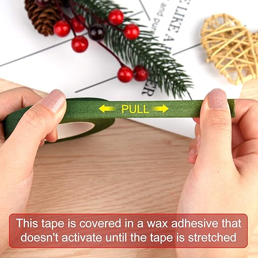 FEPITO 1/2" Wide Dark Green Floral Tapes Florist Tape for Bouquet Stem Wrapping and Floral Crafts,Wedding Bouquet(6 Rolls)