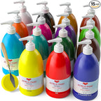 15 Colors Large Acrylic Paint Set (33.8 oz,1000 ml) Art Painting Bulk Supplies for Multi Surface Canvas Wood Leather Fabric Rock Craft, Non Toxic Paint for Kid & Adult with Pump, Color Wheel
