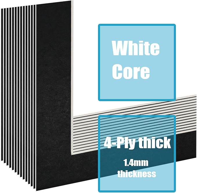 Egofine 11x14 Black Picture Mats Pack of 14, Frame Mattes for 8x10 Pictures, Acid Free, 1.2mm Thickness, with Core Bevel Cut