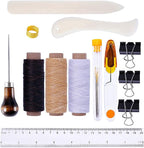 Goiio 19 Pieces Bookbinding Kit Starter Tools Set Bone Folder Paper Creaser, Waxed Thread, Awl, Large-Eye Needles for DIY Bookbinding Crafts and Sewing Supplies