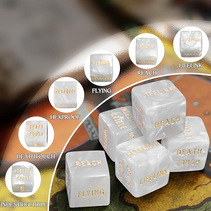 63 Pieces MTG Dice Counters Bulk Ability Keywords MTG Tokens Shield Life Counter 6 Sided Dice Set for MTG,TCG,Cards Gaming Accessories