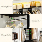 48" Small Closet Organizer, 4FT Small Closet System with 4 Closet Rods & 3 Shelves, 80"H Small Closet Organizers and Storage for Small Bedooms, Cloakrooms, Laundry Rooms, Black