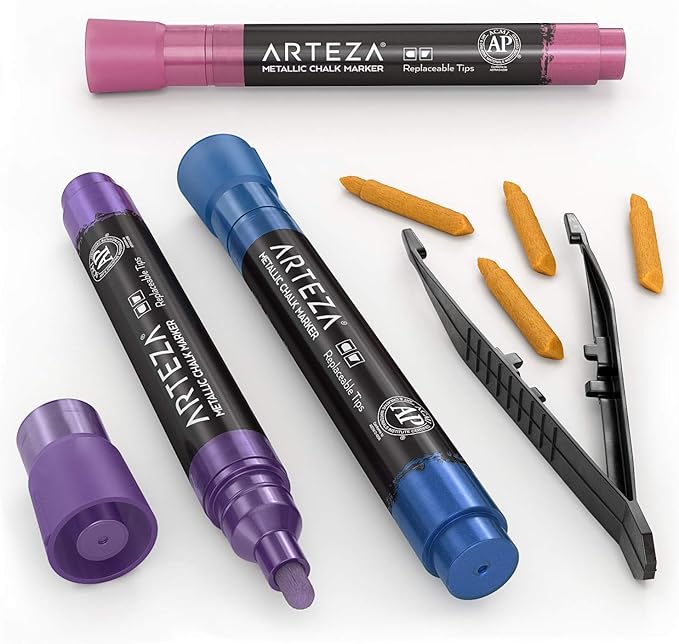 ARTEZA Liquid Chalk Markers, Set of 8, Metallic Colors, Erasable
