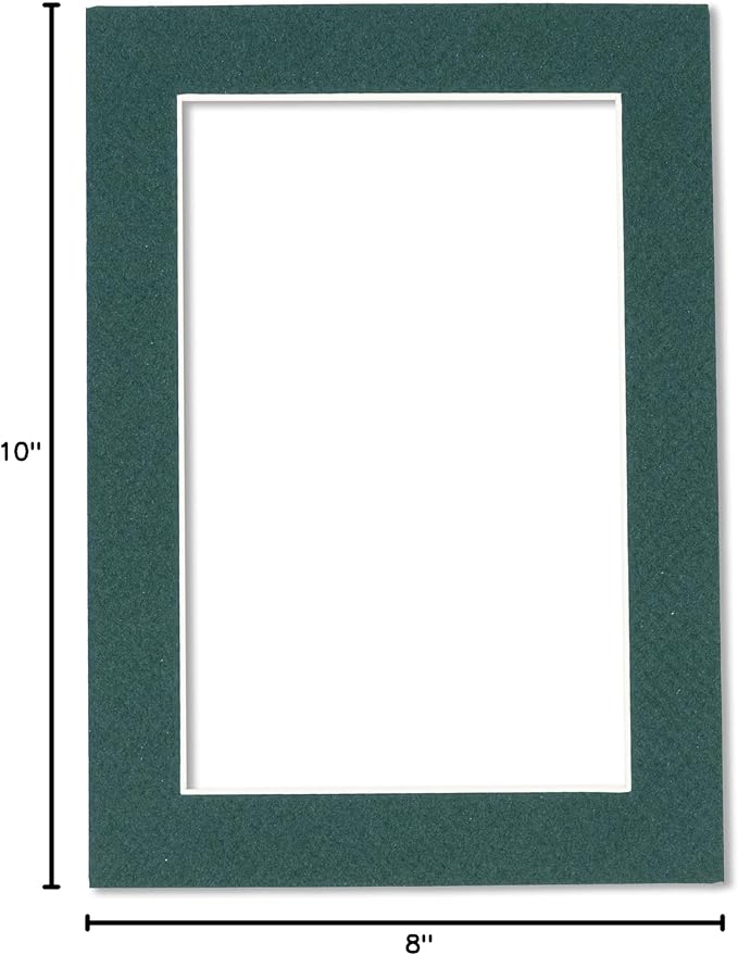 Pack of 25 Acid Free 8x10 Mats Bevel Cut for 5.5x8.5 Photos - Forest Green Precut Matboards For Pictures, Photos, Framing - 4-ply Thickness