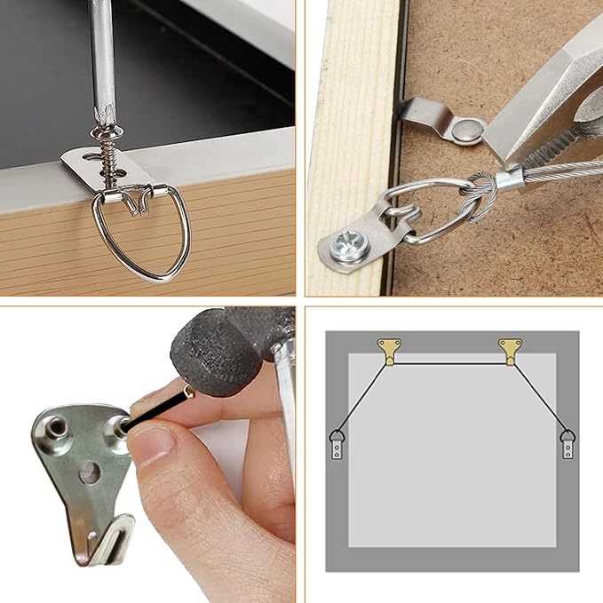 SDTC Tech Picture Wire Hanging Kit Supports Up to 40lbs with D-Rings, Wall Hanging Hooks, 50ft Stainless Steel Wire Rope, Level, Aluminum Crimping Loop Sleeve & Screws for Painting Photo Mirror Frame