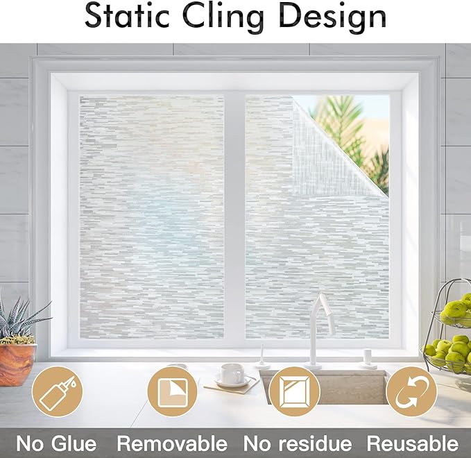 Haton Window Privacy Film, Frosted Glass Static Cling Sun Heat Blocking Window Clings, Frosting Opaque Coverings, Vinyl Removable Stickers Tint for Home Door Office, Non Adhesive 29.5" x 78.7"