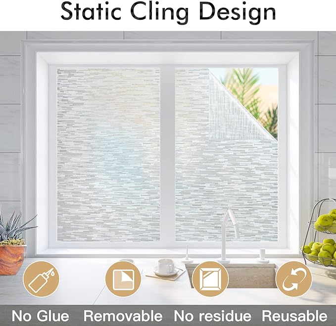 Haton Window Privacy Film, Frosted Glass Static Cling Sun Heat Blocking Window Clings, Frosting Opaque Coverings, Vinyl Removable Stickers Tint for Home Door Office, Non Adhesive 17.5" x 78.7"