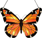 PA0007 Butterfly Stained Glass Hanging Panel 17" Wx12.75 H,Handmade Suncatcher Tiffany Style Window Ornament Home Hanging Decorations
