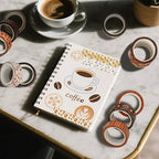 12 Rolls Coffee Washi Tape Set, Vintage Coffee Decorative Tapes, Retro Brown Watercolor Cafe Masking Tape for Journaling, Scrapbooking, Planner, DIY Arts Crafts Supplies, Gift Wrapping 16.4FT