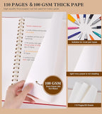 Blank Spiral Notebook Journal 8.5” x 11”, A4 Large Sketch Book for Women Men, 100 GSM Blank Paper Drawing Notebook, Plastic Hardcover Spiral Bound Sketchbook for Sketching Work School Writing, Red