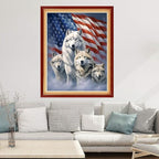 Joyhoor Cross Stitch Kits for Beginners Stamped Cross-Stitch Supplies Needlework preprint Embroidery Kits for Adults DIY Needlepoint Kits Embroidery Patterns 11CT-Flag Wolf 16x20 inchs