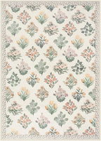 Wonnitar Nursery Rug for Baby Girl, Washable Moroccan Floral 5x7 Rug, Ultra-Thin Non Slip Neutral Flower Print Carpet for Living Room Kids Room Dorm Home Decor, Cream Beige