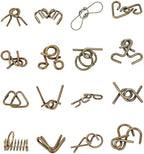 Ahyuan Metal Wire Puzzles Set of 16 Large Thick IQ Test Mind Games Toys Brain Teaser Puzzles Metal Wire Magic Trick Toy Metals IQ Puzzle Fidget Toys Party Favors for Kids Adults Challenge (Bronze)