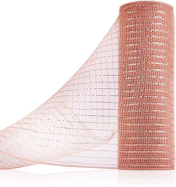 Anivia Deco Mesh Ribbon, 10inch x 30 Feet Each Roll Metallic Foil Mesh Ribbon for Wreaths Swags, Holloween, and Christmas Tree Decoration (Rose Gold)