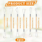 6Pcs Clay Sculpting Tools Ceramic Pottery Clay Ribbon Sculpting Tools Wooden Handle Sculpting Tools Kit Pottery Trimming Detail Tool Wire Loop Sculpture Set for Wax Carving Modeling