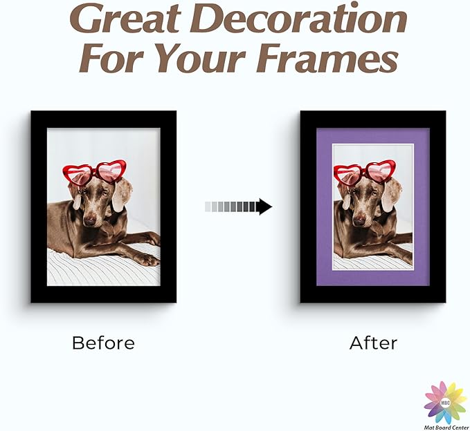 Mat Board Center, Pack of 25, 5x7 for 4x6 Mixed Color Mats - Acid Free, 4-ply Thickness, White Core - for Pictures, Photos, Framing