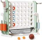 Ancaixin Giant 4 in-A-Row Connect Game Set, Adjustable Height Jumbo Yard Game with Basketball Hoop, Golf, Mesh Pocket & Ring Toss, Indoor Outdoor Family Backyard Party Game for Kids and Adults, White