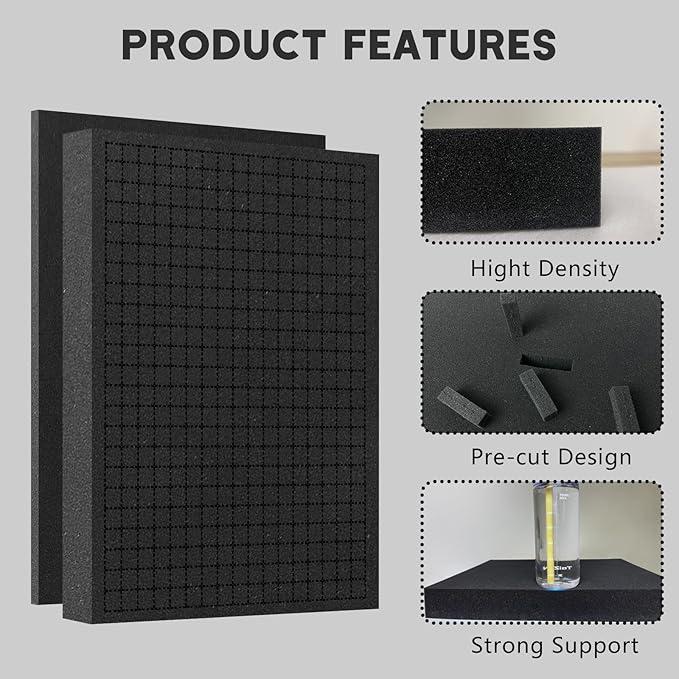 Pick and Pluck Foam Sheets, 2Pcs 16 x 12 x 2 Inch Pick Apart Foam Insert and 2Pcs 16 x 12 x 0.4 Inch Bottom Padding for Camera Storage, Crafts, Tool Box, Storage Drawer