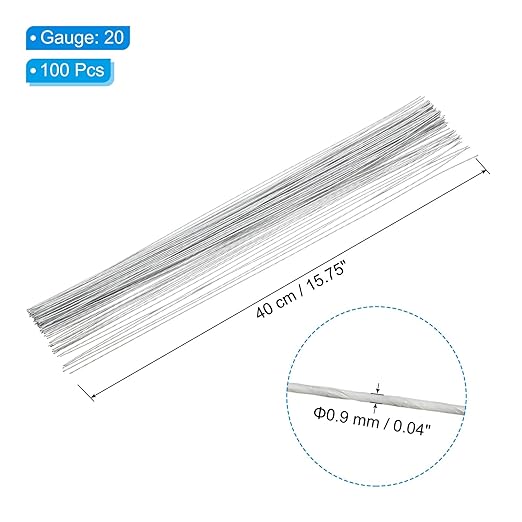 PATIKIL 20 Gauge 16" Floral Stem Wire, 100 Pcs Paper Wrapped Iron Artificial Flower Stem Accessories for DIY Bouquet Stem and Craft Decoration, White