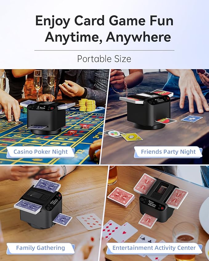 Automatic Card Shuffler and Dealer 2-in-1, 2 Deck 360° Rotating Dealing Machine for 12 Players, 4 Drawing Remotes, Rechargeable Playing Card Shuffler Machine for UNO, Poker, Phase 10