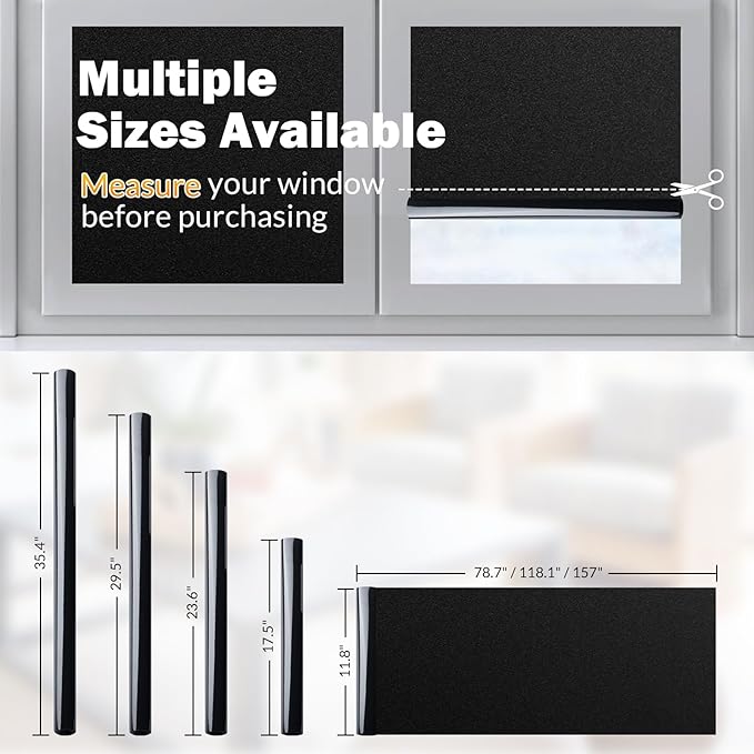 rabbitgoo Blackout Window Film, Sun Heat Blocking Privacy Cover for Glass, Removable Opaque Room Darkening Dark Black Out Window Covers Tint Shades for Home Day Sleep Light Blocker 29.5 x 157 Inches