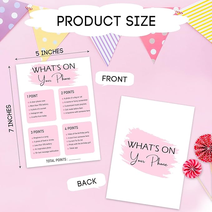 Birthday Party Game - What's On Your Phone,Birthday Party Activity Favor, Set of 20 Games Cards, Birthday Supplies, Activity, Decorations -B02