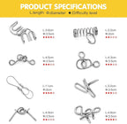 Metal Wire Puzzle 16-Piece Set with Pouch – IQ Test Brain Teaser Disentanglement Chinese Ring Fidget Toy for Kids & Adults – Portable Party Favor
