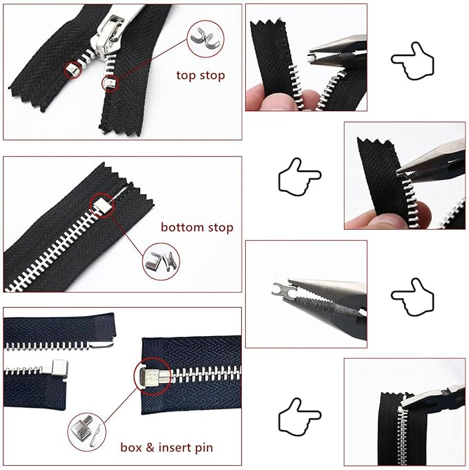 Platinum 48-Piece Metal Zipper Repair Accessories Set - DIY Sewing Kit with Zipper Head Slider, Retainer Box, Insert Pin, Top & Bottom Stoppers for 3# 5# 8# 10# Zippers