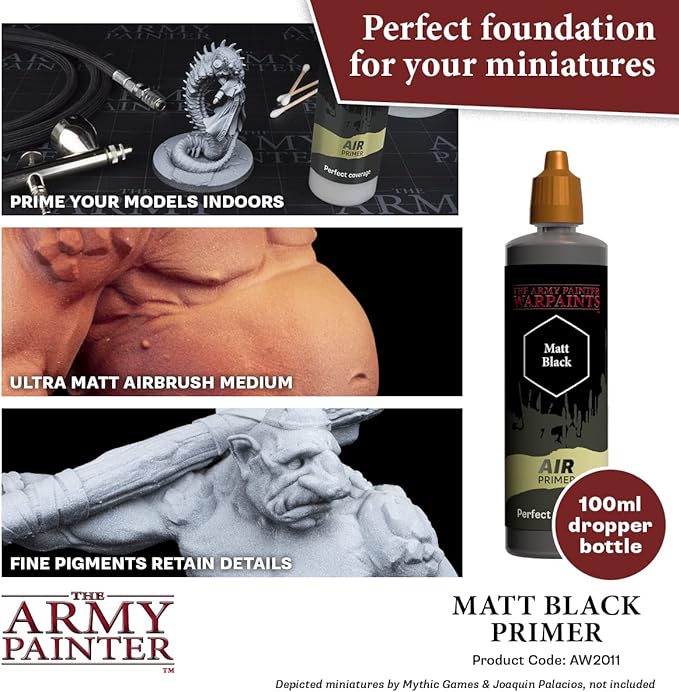 The Army Painter, 100 ml Warpaints Air Primer Matt Black - for Airbrush, Wargaming and Modelling