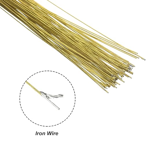 PATIKIL 32 Inch 24 Gauge Floral Stem Wire, 3 Pack/120 Pieces Bouquet Stem Paper Wrapped for DIY Crafts Flower Arrangements, Gold Tone