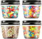 Novelinks 4 Ounce Plastic Jars with Black Lids - Refillable Round Clear Containers for Kitchen & Household Storage - BPA Free (40 Pack)