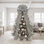 CT CRAFT LLC Striped Canvas Cotton Ribbon 2.5" x 10 Yards Ivory/Black Stripes for Thanksgiving Christmas Home Décor Gift Wrapping Outdoor Tree Topper Bow Wreath