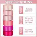 1 Inch Pink Satin Ribbons for Crafts, 6 Rolls Single-Faced Pink Assorted Ribbons for Gift Wrapping Flower Bouquet Wedding Invitations Bridal Shower Hair Bows Garland Party Decor