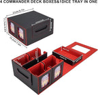 AFIING Commander Deck Box for MTG/EDH, Trading Card Storage Fits 400+ Double-Sleeved Cards, Display Window, 4 Removable Deck Cases, 8 Dividers, Dice Tray & Handle, 4 Toploader Holders (Black Red)