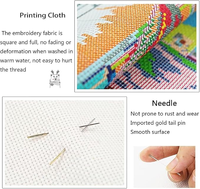 Fanxvivy Stamped Cross Stitch Kits for Adults Beginners Pillow Needlepoint Kit with Embroidery Pattern Needlework Kit Prestamped Stitches Kit 11CT Cross Stitching-Three Cats Admiring Moon 18x18 inch