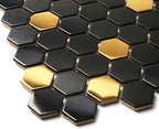 Blujellyfish Black and Gold Backsplash Wall Tiles Hexagon Mosaic Shower Floor Tile Kitchen Bathroom Tile (Box of 5 Sheets)