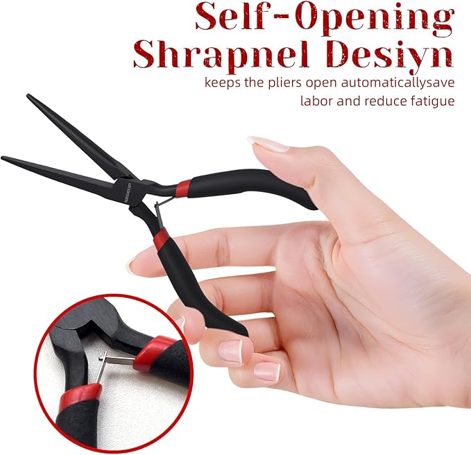 WISEUP 6" Mini Needle Nose Pliers Set，2-Piece Small Long Reach Bent Needle Nose Pliers for Jewelry DIY Craft，Repair & Wire Wrapping