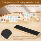 Upgraded 2-4 Players Rummy Game, 106 Melamine Tiles, 4 Wooden Racks, Premium Portable Case, Drawstring Bags, Tile Board Games for Adults, Birthday Gifts for Men Women Dad Mom