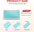 MECCANIXITY Double Fold Bias Tape for Sewing 5/8 Inch x 12 Yards Satin Pre-fold Continuous Binding Tape for Seaming Quilting Hemming Binding DIY Crafts, Sky Blue