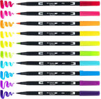 Tombow 56185 Dual Brush Pen Art Markers, Bright, 10-Pack. Blendable, Brush and Fine Tip Markers