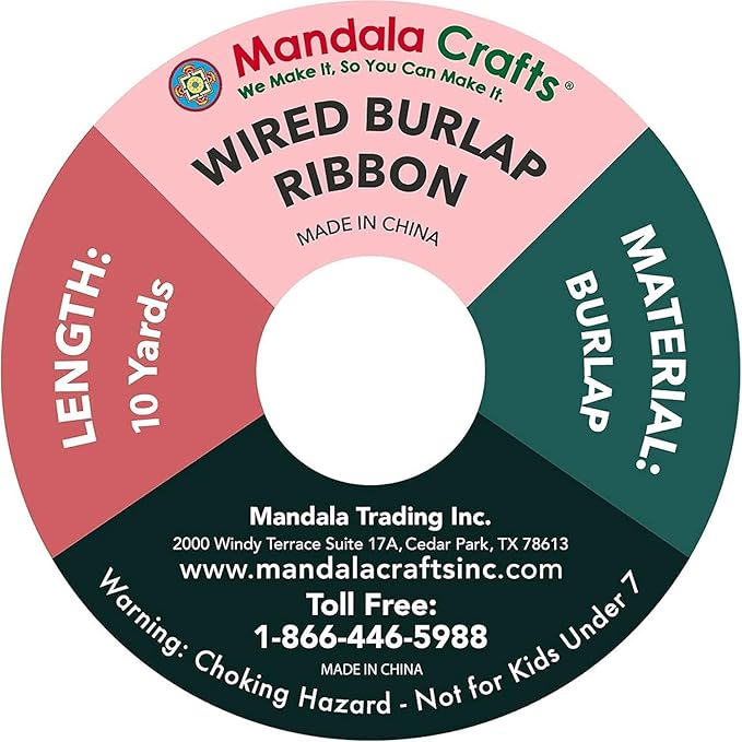 Mandala Crafts Natural Burlap Wired Ribbon 1.5 Inches Wide Jute Ribbons for Crafts - 10 Yds Roll Rustic Burlap Wrap Trim Ribbons for Wreaths Bows Party Decoration