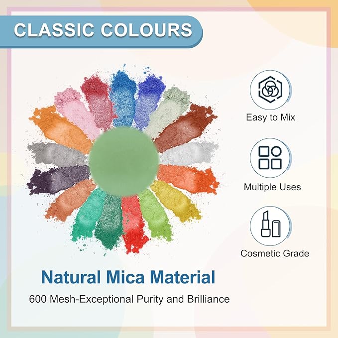 uxcell 10g/0.35oz Cosmetic Grade Mica Powder, 600 Mesh Mica Powder Natural Resin Epoxy Pigment Powders for Casting Resin, Candle Dye, DIY Nail Polish and Lip Gloss, Light Green