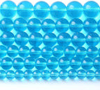10MM Lake Blue Glass Beads Natural Gemstone Round Loose Stone Beads for Jewelry and Bracelets Making 72pcs 2 Strands 32"