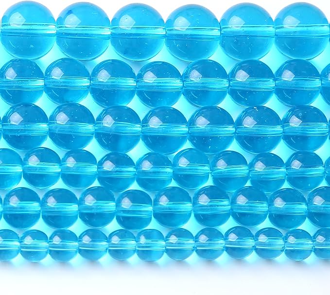 10MM Lake Blue Glass Beads Natural Gemstone Round Loose Stone Beads for Jewelry and Bracelets Making 72pcs 2 Strands 32"