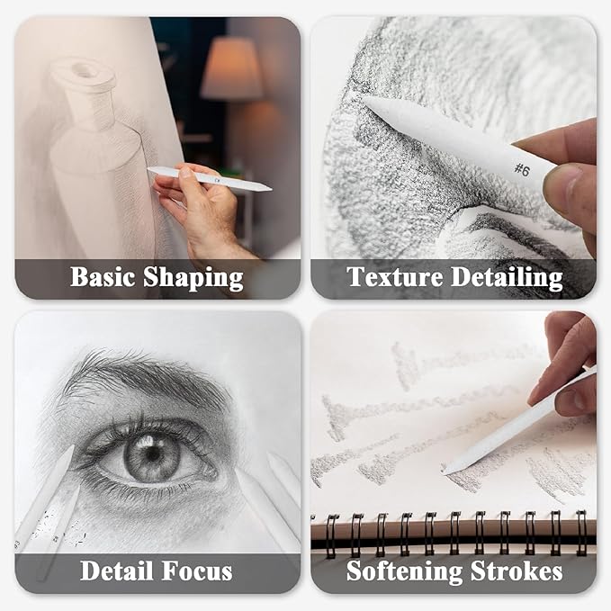 Aenir Blending Stumps for Drawing, Tortillons Blending Stumps Set of 13 Pack with Sandpaper Pencil Sharpener, Paper Art Blenders Tools for Charcoal, Graphite, Drawing Tools for Artists. (13)
