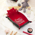 Red Cats Dice Tray Novelty Cat PU Leather Rolling Dice Tray Portable Dice Holder Cute Cat Desk Organizer Funny Gift for RPG, DND Game Players