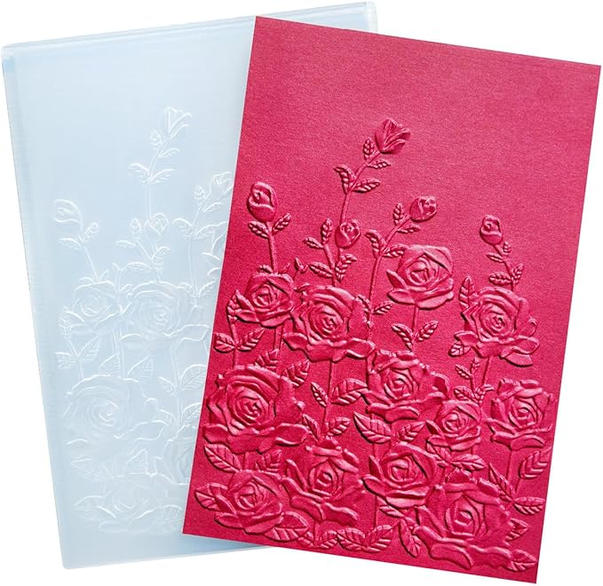 NZJ 3D Texured Spring Flower Rose Bloom Plastic Embossing Folders for Card Making Scrapbooking and Other Paper Crafts