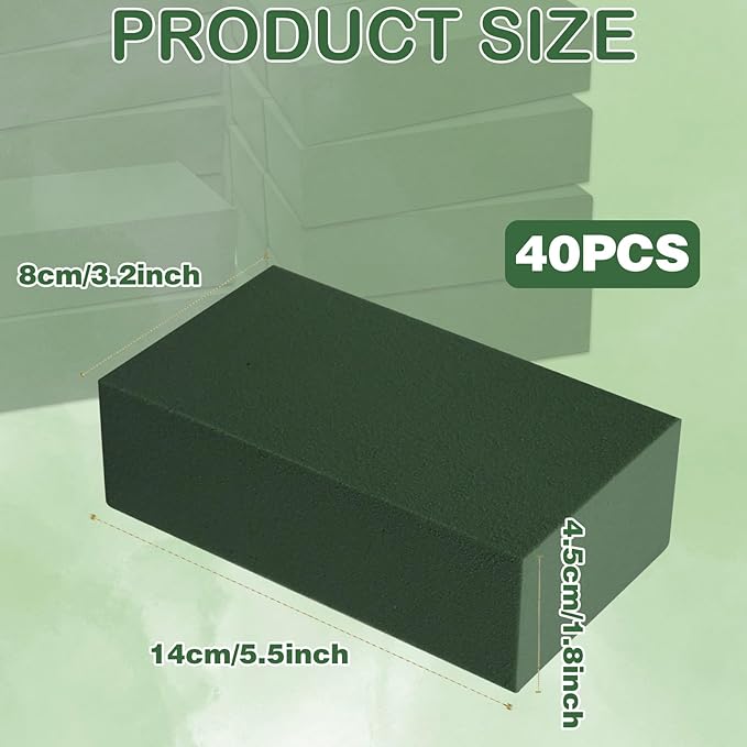 40Pcs Floral Foam Blocks, Floral Foamused for Plant Foam and Flower Green Floral Foam Blocks for Dried and Fresh Flowers Florist Foam Dry Foam for Artificial Flowers Supplies 5.5 X 3.2 X 1.8 in
